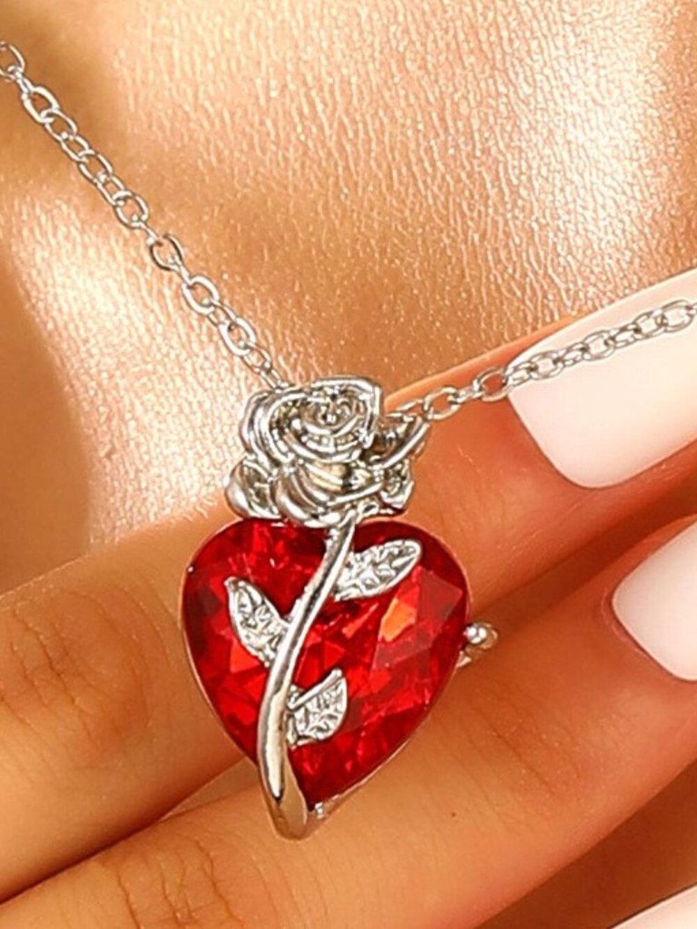 Silver Rose Heart Pendant Necklace Gothic Romantic Love Gift Women Jewelry Cute